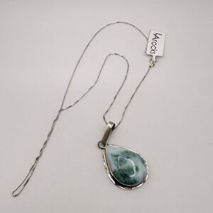 Pear shaped Larimar‎ cabochon in sterling silver with LA rocks 925 necklace!